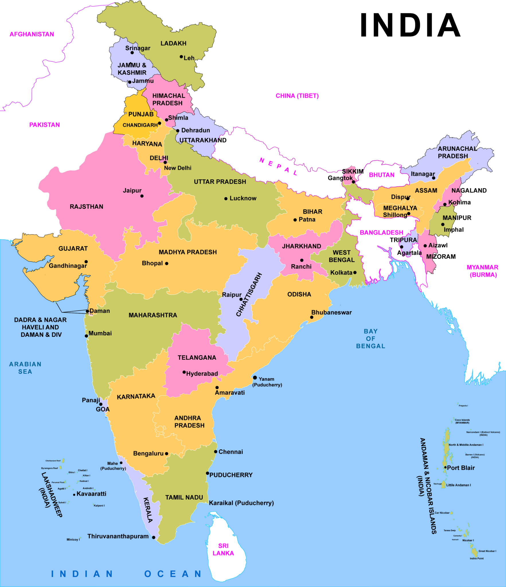India Map with States and UTs
